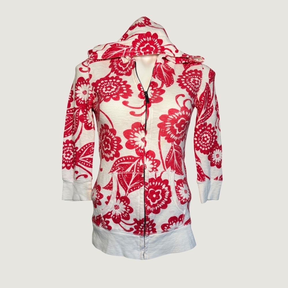 Y2K Aeropostale Floral Thermal Zip Up Hoodie Waffle Knit Top Fairy #15